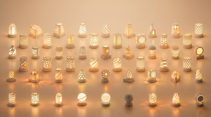Luminark 2.0 Collection – 36 architectural 3D printed lamps, warm-lit lineup